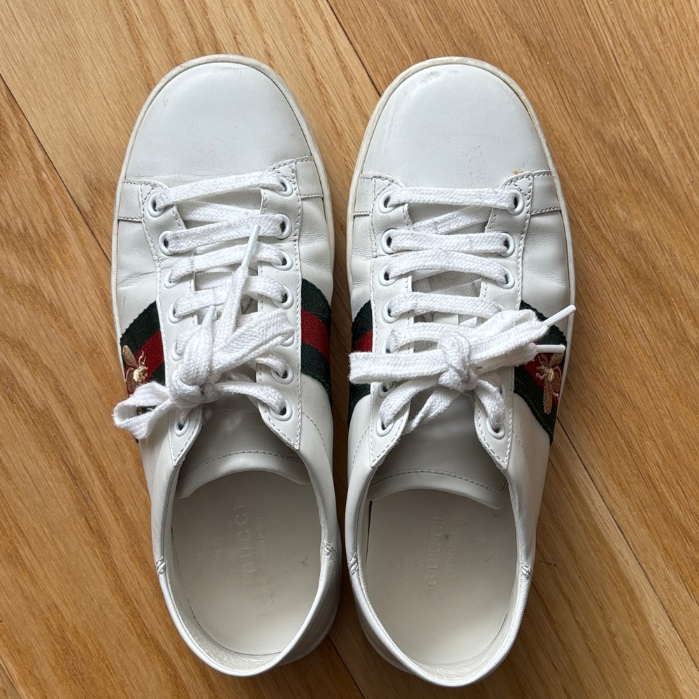 Gucci Women's White Sneakers with Red and Green Accents
